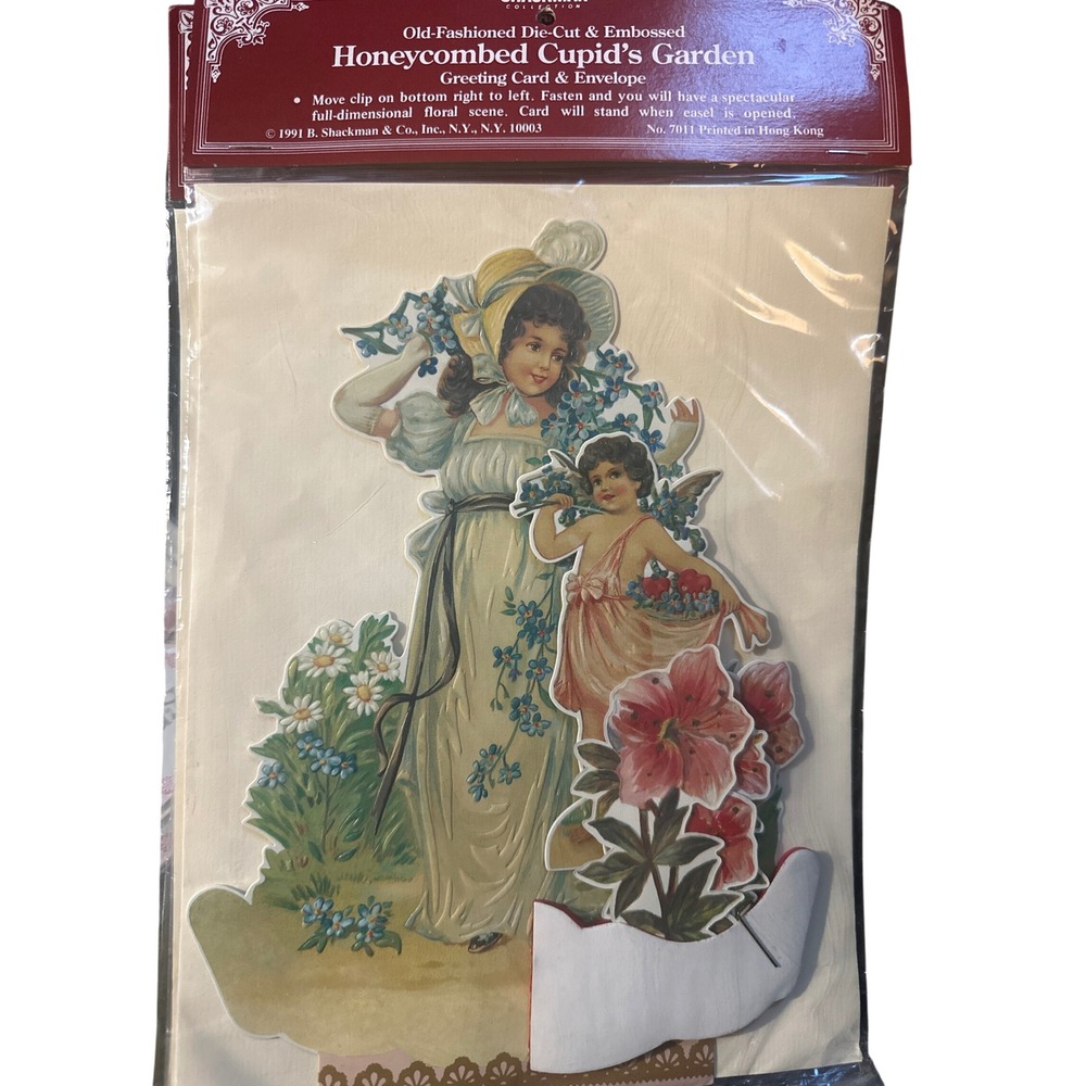 Vtg B Shackman Honeycombed Cupids Garden Die Cut Embossed 3D Pop Up Card 1991